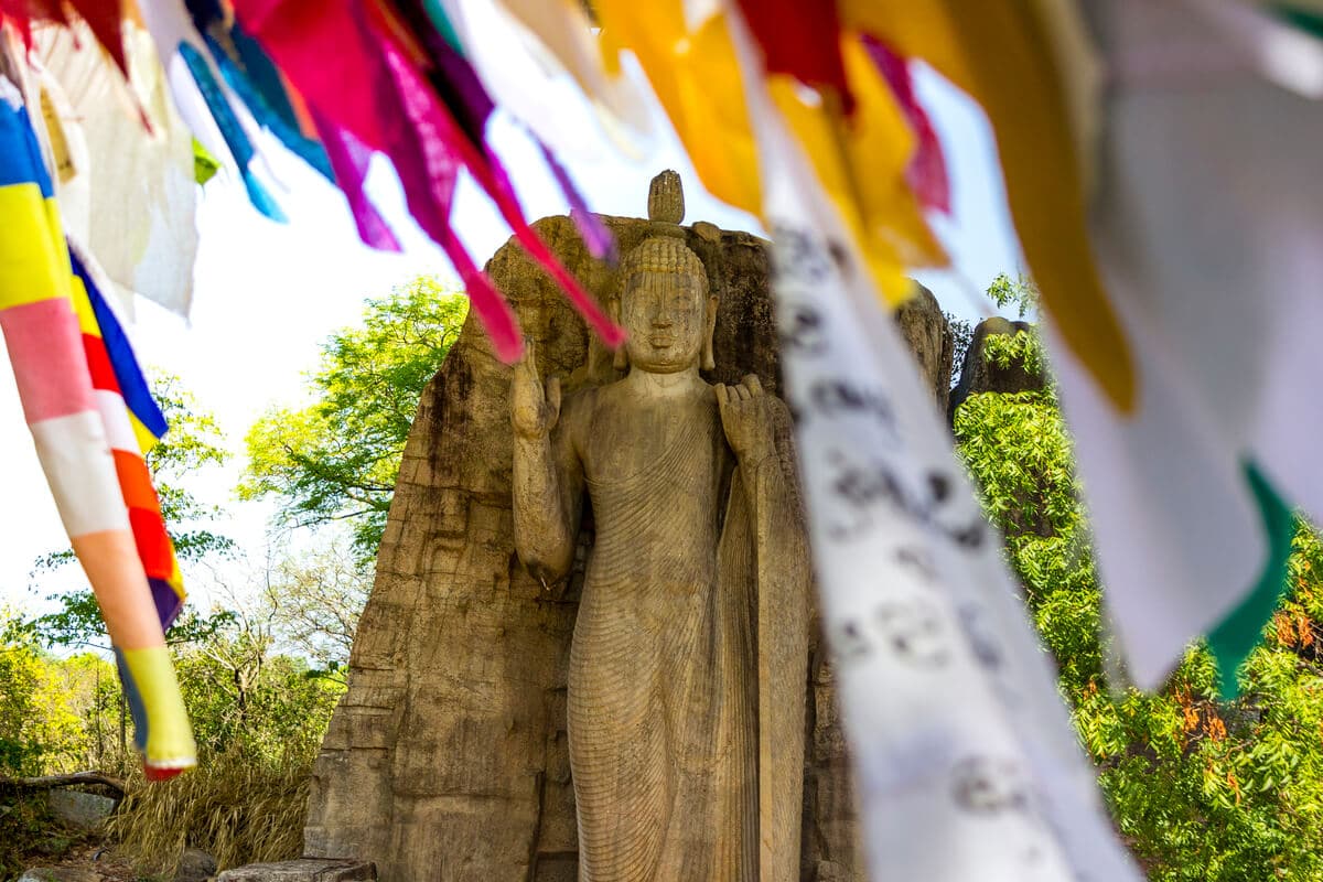 buda aukana y banderas budistas