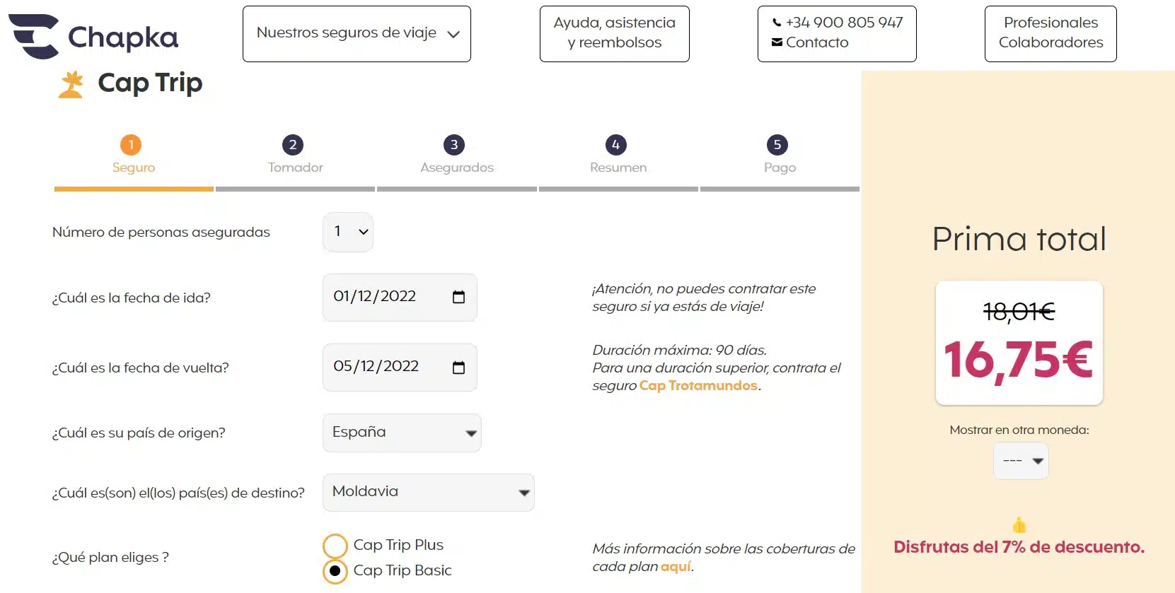 Seguro de viaje para Moldavia contratar con descuento